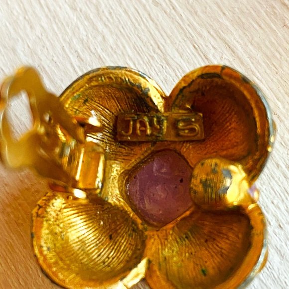 Jay Strongwater Purple &Gold Clip on Earrings - Picture 9 of 16